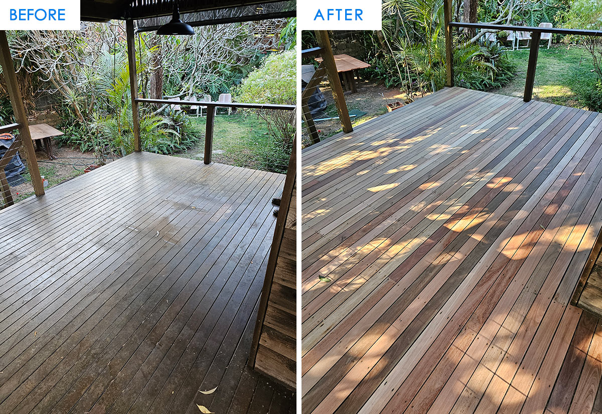 Before And After Deck Sanding Showing A Mixed Australian Hardwood Deck Revealing It'S Amazing Colours Before and after deck sanding showing a mixed Australian hardwood deck reveal